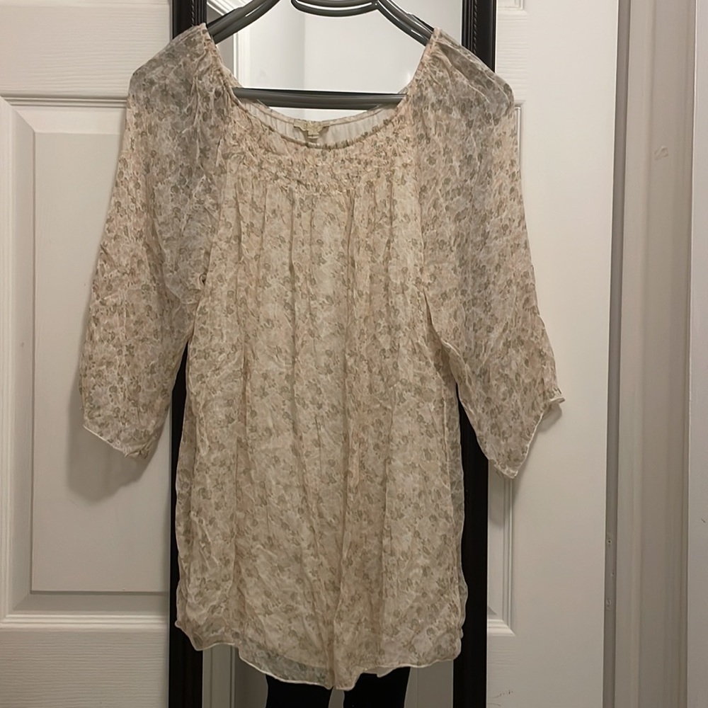 Giusy Italy EUC Silk large Floral ditsy Pastel Boho Cream Peasant Blouse